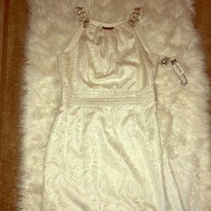 Tahari Shimmery Beaded Halter Dress